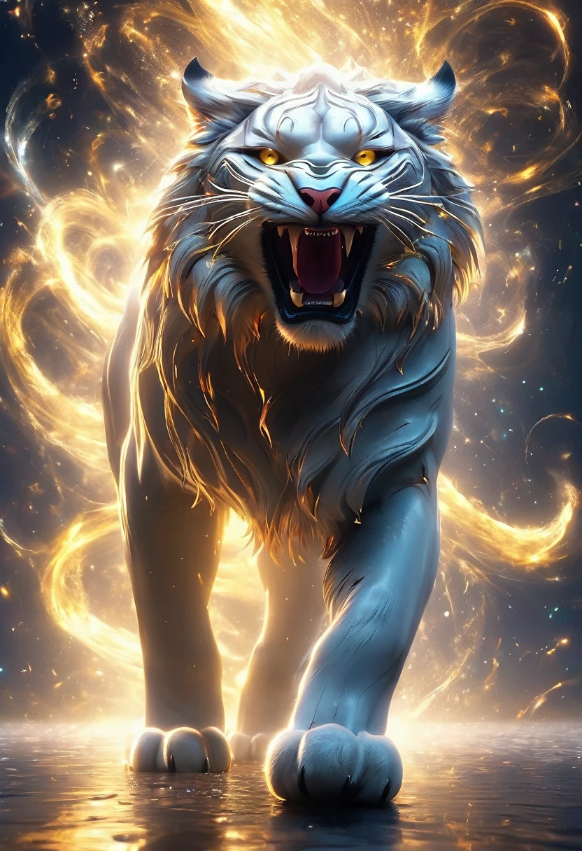 Highest quality, Highest quality, 16K, Unbelievably absurd, Very detailed, delicate and dynamic, Natural light, The particles reflect light, Diffuse reflection of light, Vortex of Light, magical, spooky, super big cat, god of cats
