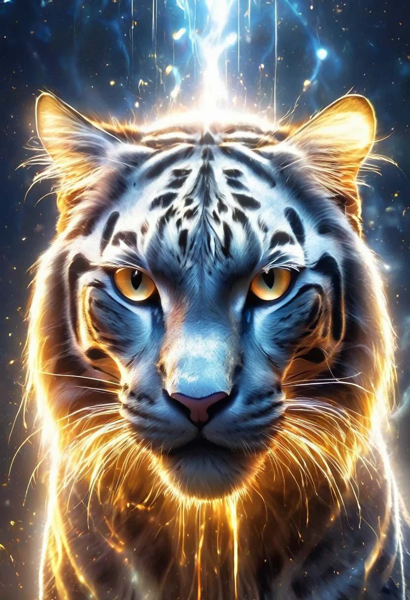 Highest quality, Highest quality, 16K, Unbelievably absurd, Very detailed, delicate and dynamic, Natural light, The particles reflect light, Diffuse reflection of light, Vortex of Light, magical, spooky, super big cat, god of cats, peoples are running away from the big cat