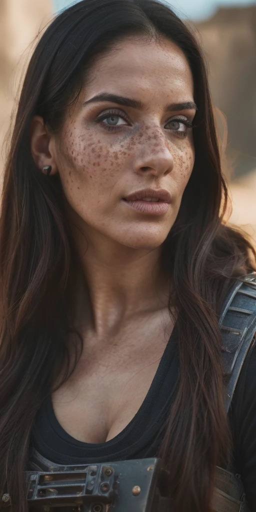 (best quality, hyperdetailed photography:1.2), beautiful lady, freckles, dark makeup, soft light, head and breast portrait, cover, (detailed beautiful face, detail skin texture, ultra-detailed body:1.1) ,((massive perfect breast)), ((snoopy breast:1.1)) dystopian warrior, strong body, red black hair, yellow eyes,, black golden armor,,