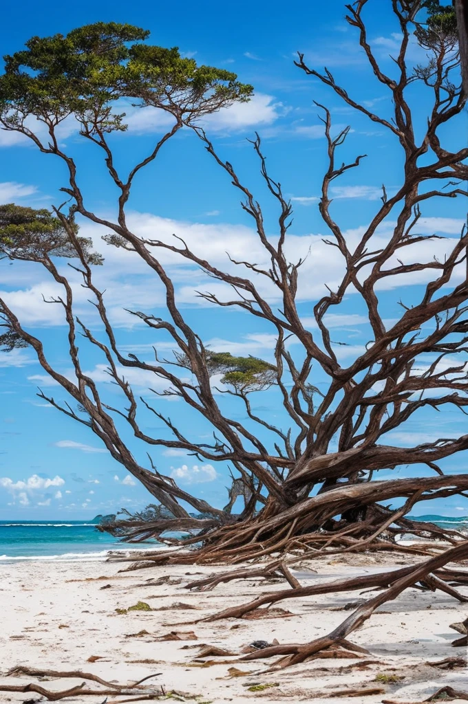 trees that have been washed up on the beach by the ocean, unfinished roots of white sand, incredibly beautiful, by Richard Gruelle, beach trees in the background, breath taking, breath taking beautiful, driftwood, enigmatic natural beauty, beautiful and ominous, gnarly trees, stunning photograph, old trees, surreal!!!, beautiful! coherent!, unbelievably beautiful, stunning sight