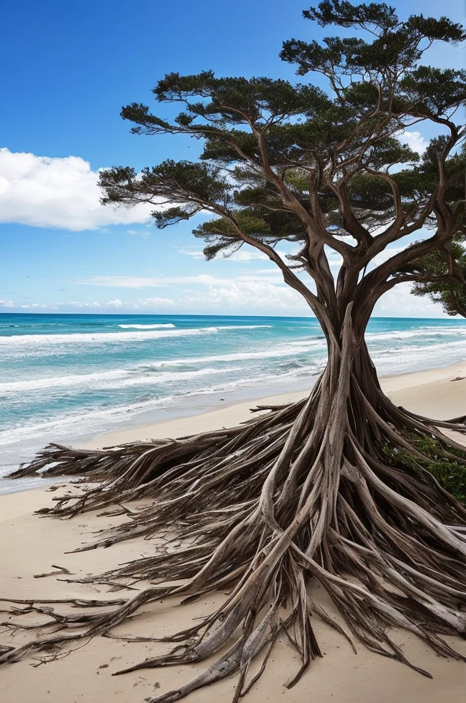 trees that have been washed up on the beach by the ocean, unfinished roots of white sand, incredibly beautiful, by Richard Gruelle, beach trees in the background, breath taking, breath taking beautiful, driftwood, enigmatic natural beauty, beautiful and ominous, gnarly trees, stunning photograph, old trees, surreal!!!, beautiful! coherent!, unbelievably beautiful, stunning sight