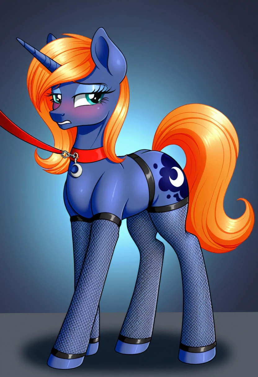 Pony sad Princessa luna in in fishnet tights b locked in a dungeon walks on a leash