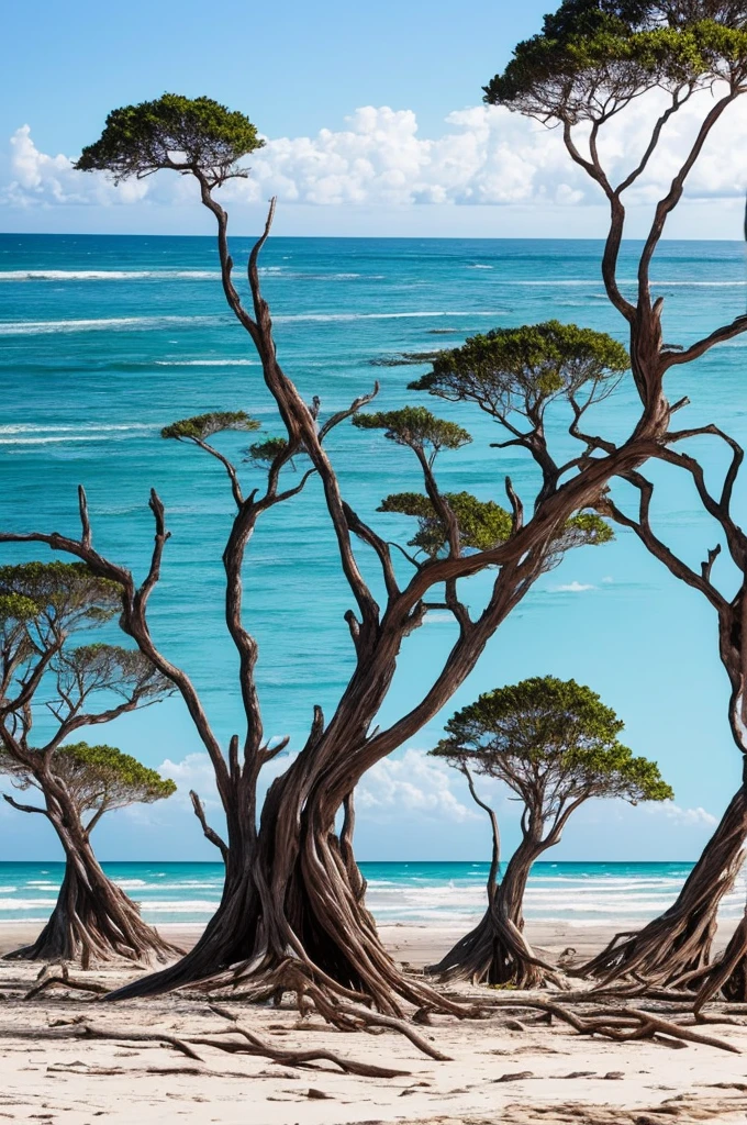 trees that have been washed up on the beach by the ocean, unfinished roots of white sand, incredibly beautiful, by Richard Gruelle, beach trees in the background, breath taking, breath taking beautiful, driftwood, enigmatic natural beauty, beautiful and ominous, gnarly trees, stunning photograph, old trees, surreal!!!, beautiful! coherent!, unbelievably beautiful, stunning sight