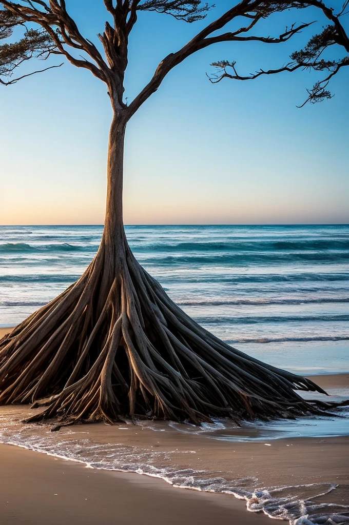 trees that have been washed up on the beach by the ocean, unfinished roots of white sand, incredibly beautiful, by Richard Gruelle, beach trees in the background, breath taking, breath taking beautiful, driftwood, enigmatic natural beauty, beautiful and ominous, gnarly trees, stunning photograph, old trees, surreal!!!, beautiful! coherent!, unbelievably beautiful, stunning sight