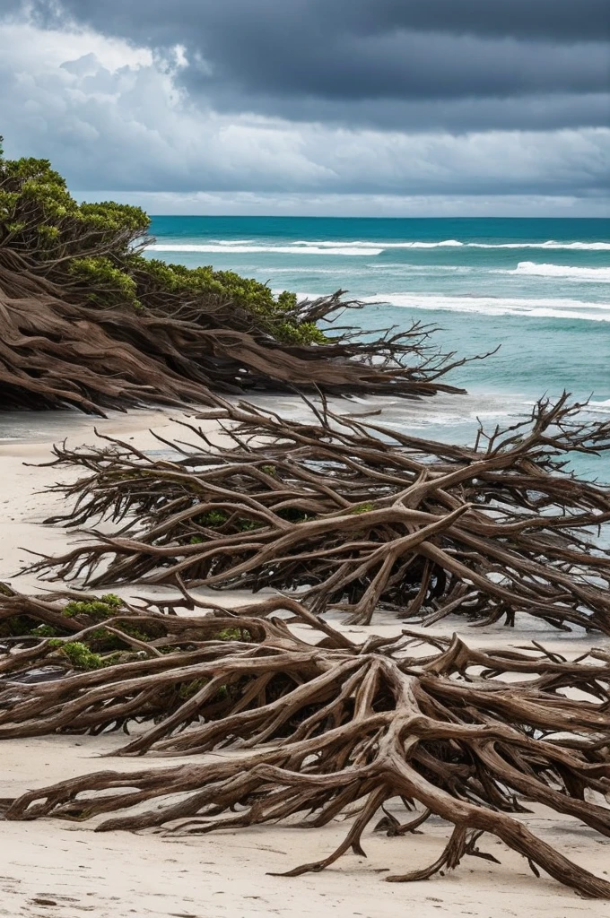 trees that have been washed up on the beach by the ocean, unfinished roots of white sand, incredibly beautiful, by Richard Gruelle, beach trees in the background, breath taking, breath taking beautiful, driftwood, enigmatic natural beauty, beautiful and ominous, gnarly trees, stunning photograph, old trees, surreal!!!, beautiful! coherent!, unbelievably beautiful, stunning sight