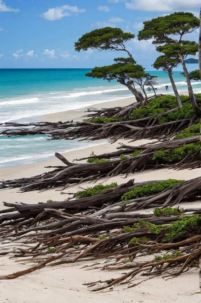 trees that have been washed up on the beach by the ocean, unfinished roots of white sand, incredibly beautiful, by Richard Gruelle, beach trees in the background, breath taking, breath taking beautiful, driftwood, enigmatic natural beauty, beautiful and ominous, gnarly trees, stunning photograph, old trees, surreal!!!, beautiful! coherent!, unbelievably beautiful, stunning sight