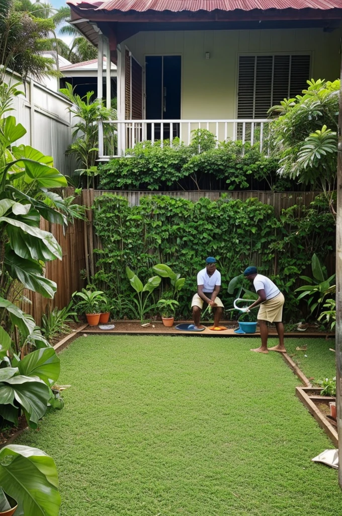 Fijian people doing backyard gardening at home