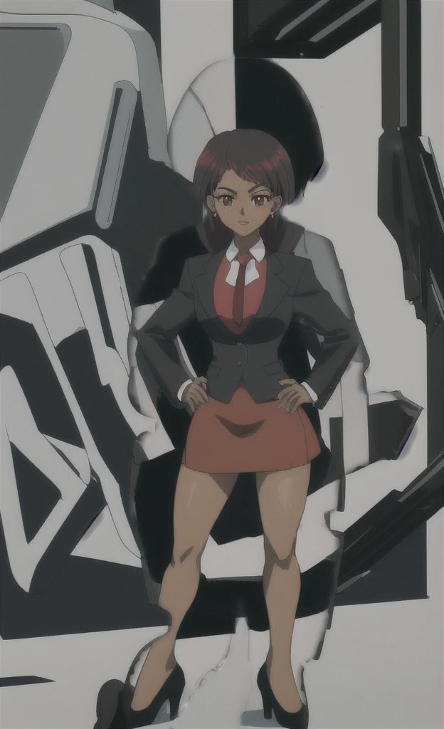 90s anime black skinned women with short black hair wearing a swat gear