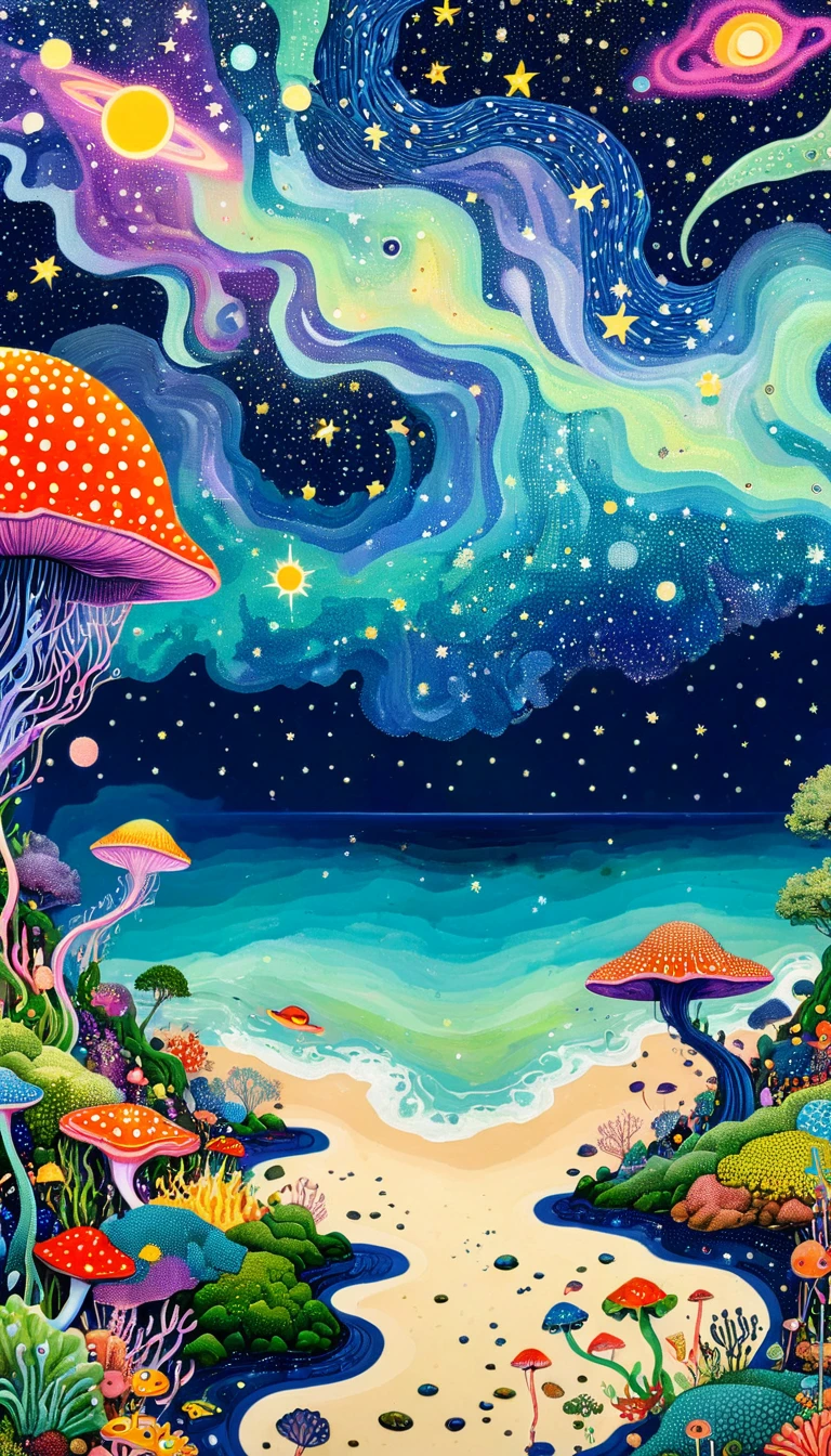plantar、Marine life、Ojo、Starry sky,An abstract painting in the joint,Describing the inner world of autistic people,Sense of space,blank space,Pointillism method,psychedelic art,interesting:1.5