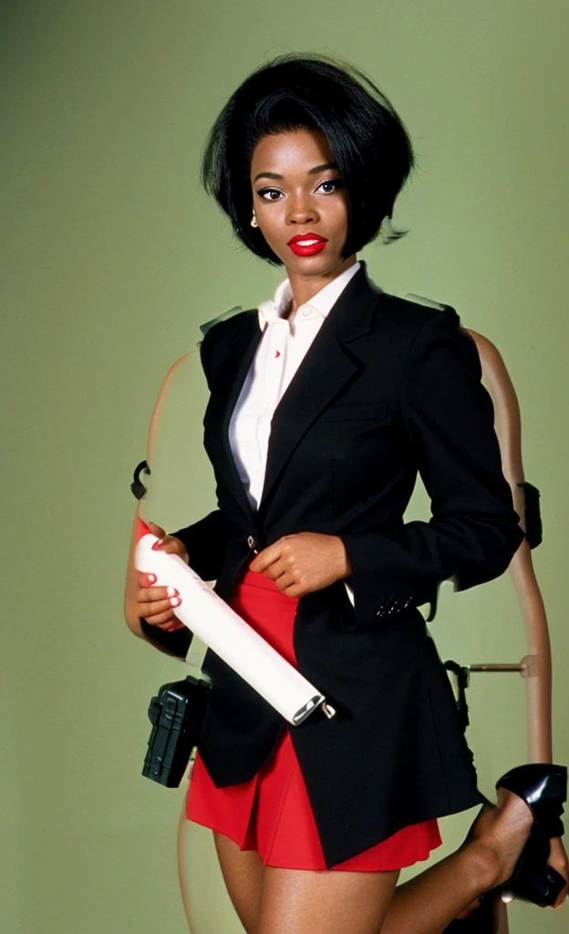 90s anime black skinned women with short black hair wearing a swat gear