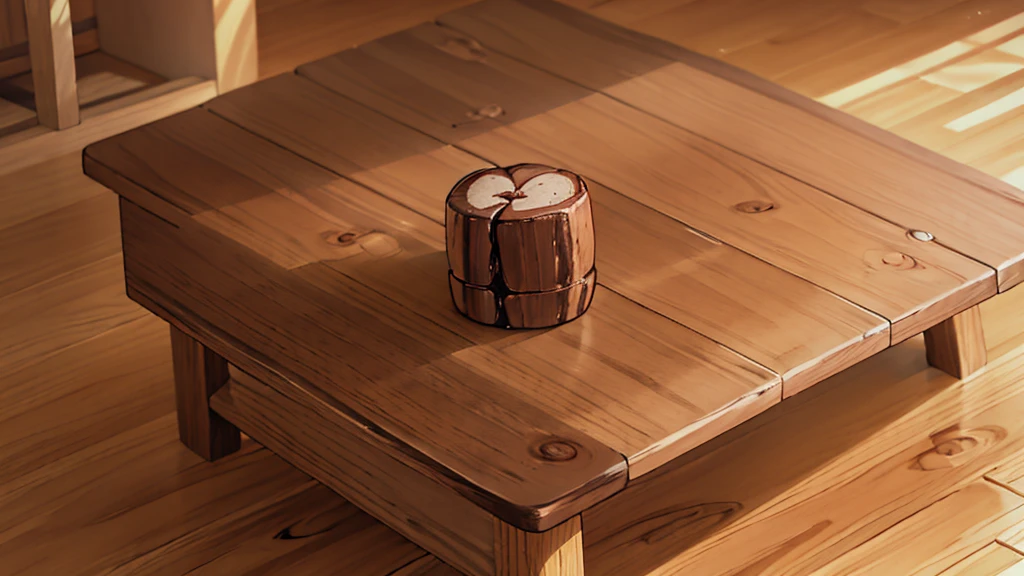 beautiful detailed cocoa beans, detailed wooden table, detailed chocolate, warmly lit interior, cartoon style, photorealistic, 8k, high quality, vibrant colors, rich textures, soft lighting, ambient glow, cozy atmosphere, wooden floor, natural lighting, organic shapes, playful composition, delightful mood