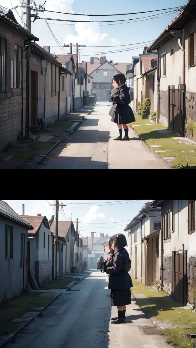 gestapo, female lesbian kawaii sisters kissing in Auschwitz concentration camp, wearing SS uniforms. 8k. masterpiece. best quality