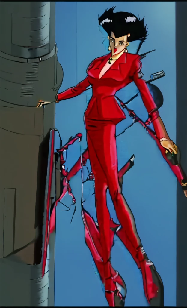 90s anime black skinned women with short black hair wearing a swat gear