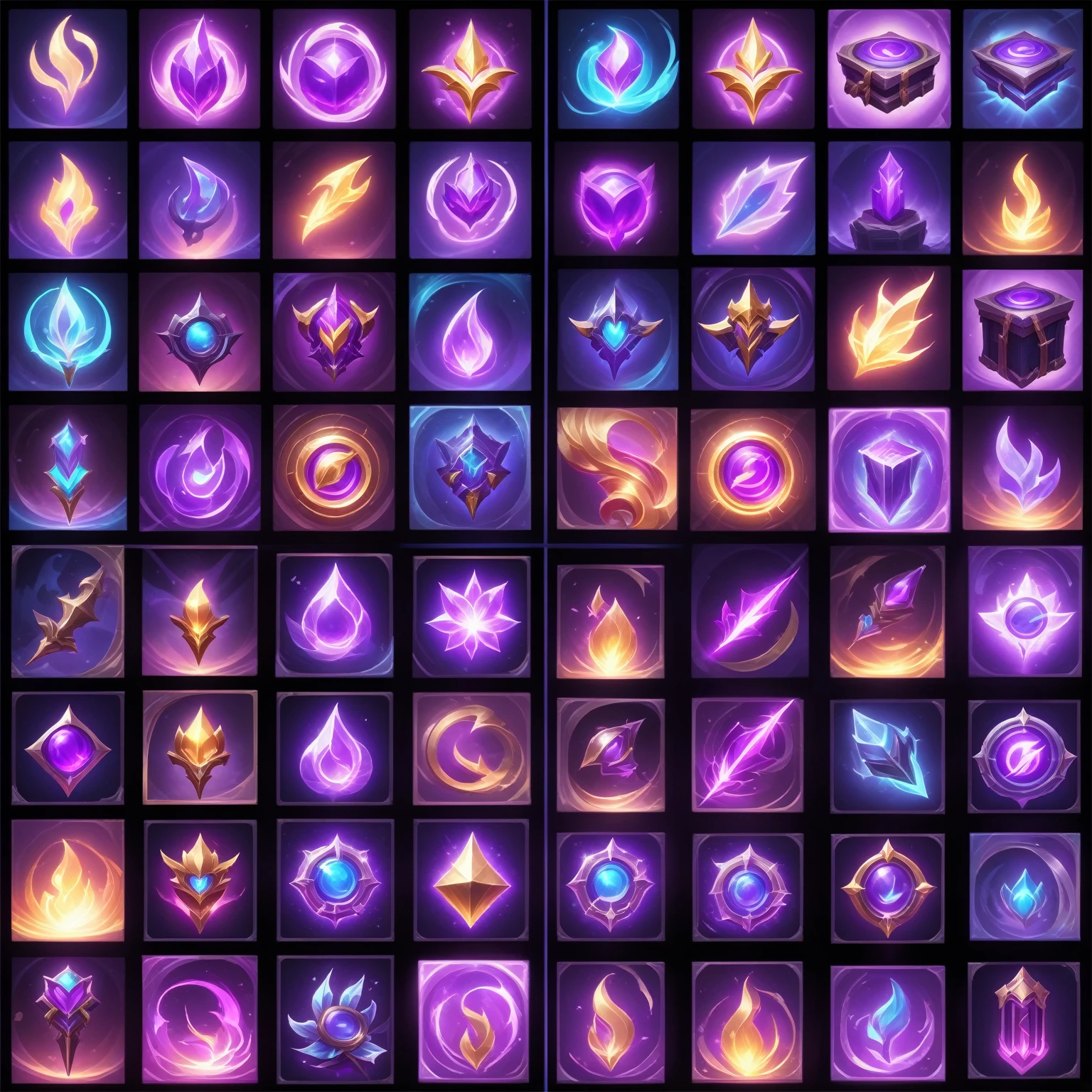 Game Icon Assets, League of Legends Inventory Items, arcane league of legends, Neon glowing spell, League of Legends Arcane, Glowing energy effect, RPG Inventory Items, Arcane Bomb, Lightning Mage spell icon, Purple flames surrounding the magic arena, Fantasy game spell icons