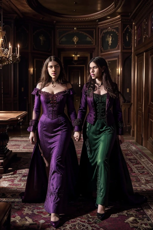 masterpiece, great quality, Very detailed, Intricate, cinematic lighting,Room in the house from the horror movie Rose Red, victorian mansion, aisle, luxury, extravagant, never, lovely, baroque and excessive decoration, delusional, terrifying, Winchester mansion. Purple and violet and red and green tones.