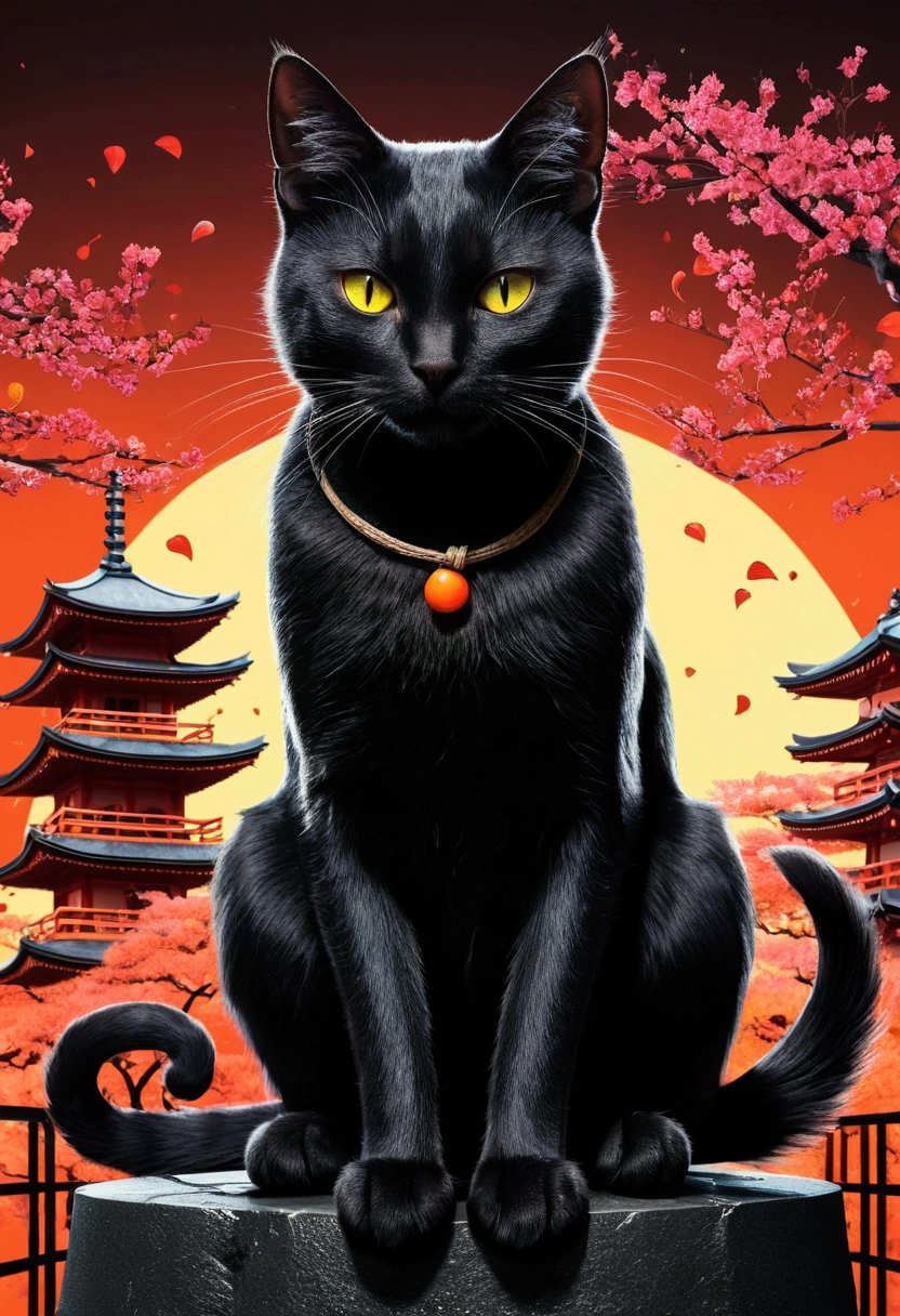 Japanese anime style black cat image with very creative game theme
