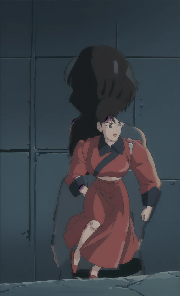 90s anime black skinned women with short black hair wearing a swat gear