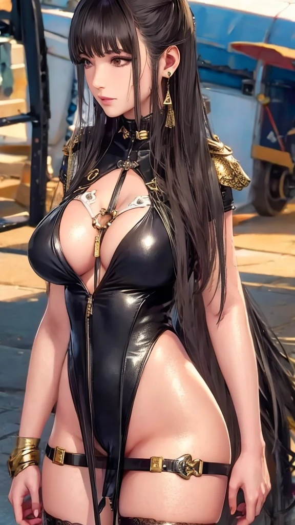 Eve in a micro bunny suit with huge cleavage and huge breasts in the desert