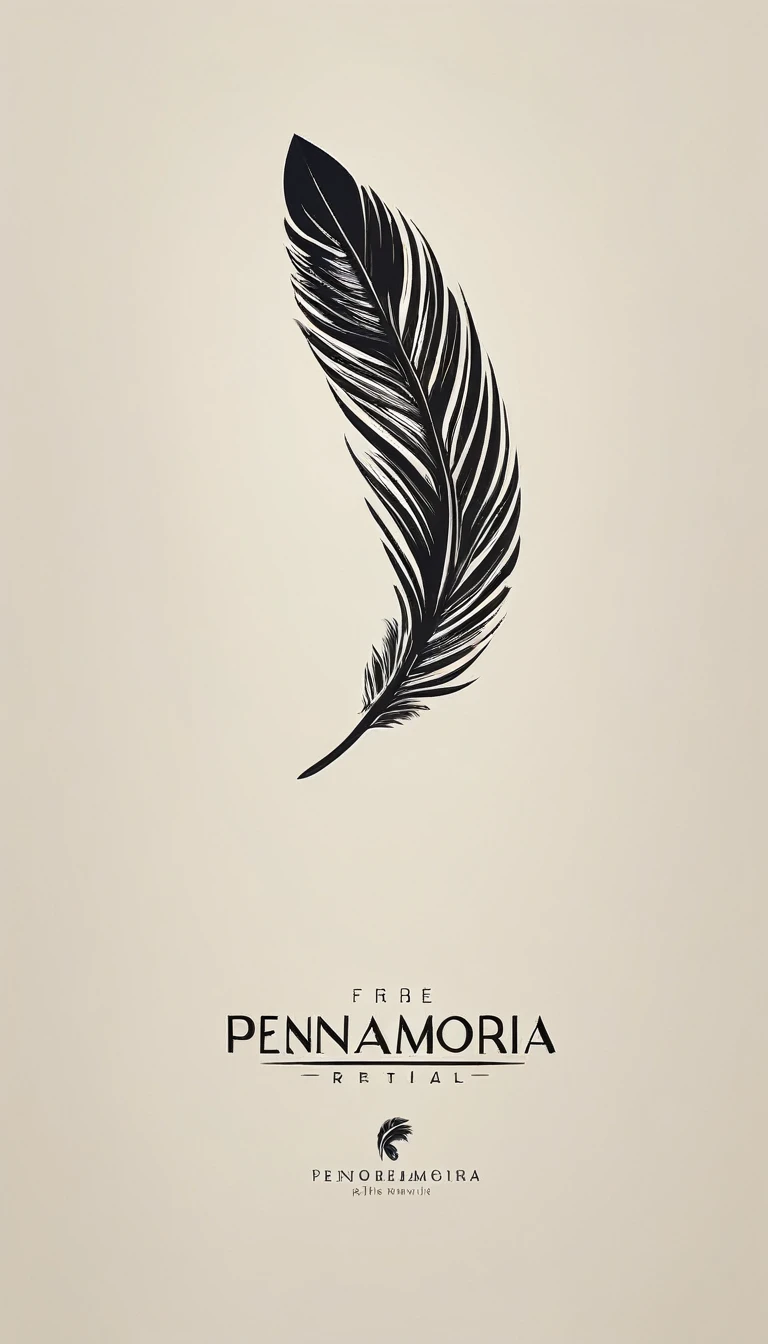 A minimal, modern, simple, cinematic logo design for the brand “Penamemoria". Create a modern, minimalistic, high-quality, logo of a feather that convey a sense of memories and dreams
