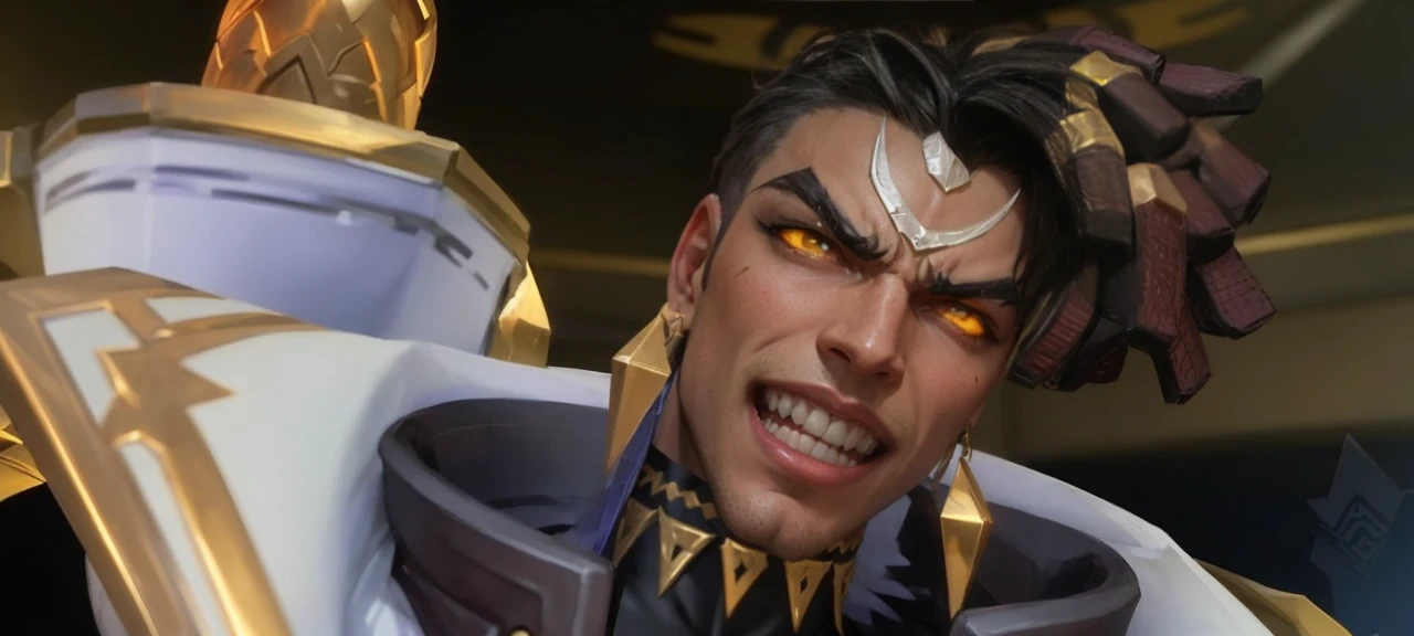 Anime villain, realistic, 1 boy, cool, heandsome, 8k quality,yellow eyes, brody from mobile legends