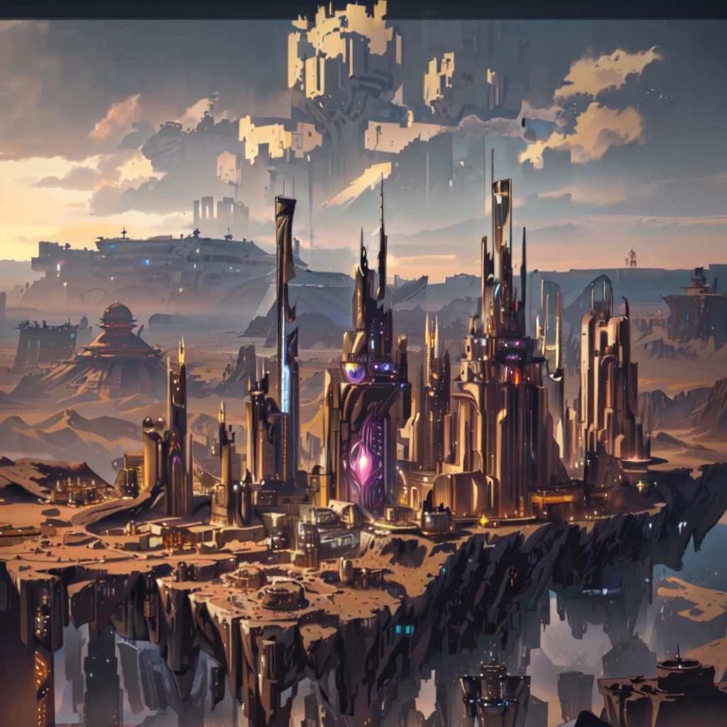 futuristic city in the middle of a desert with mountains in the background, big and structured valhalla city, ancient sci - fi city, huge futuristic temple city, anime concept hdr anime macmanus, epic 8 k hd anime shot, in front of a fantasy city, intricate ornate anime cgi style, in fantasy sci - fi city, fantasy capital city, ancient steampunk city，futuristic city in the middle of a desert with mountains in the background, big and structured valhalla city, ancient sci - fi city, huge futuristic temple city, anime concept hdr anime macmanus, epic 8 k hd anime shot, in front of a fantasy city, intricate ornate anime cgi style, in fantasy sci - fi city, fantasy capital city, ancient steampunk city