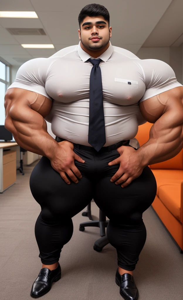 4 meter tall slightly overweight indian men. 20 years old. Young fresh face. In london with friend holding touching. Height difference of 2 heads. difference and Size difference. Very sexy Posing for camera. Muscular. Wearing office a tight black suit pants, and shirt. Slight belly fat. Big ass. Very long legs.

