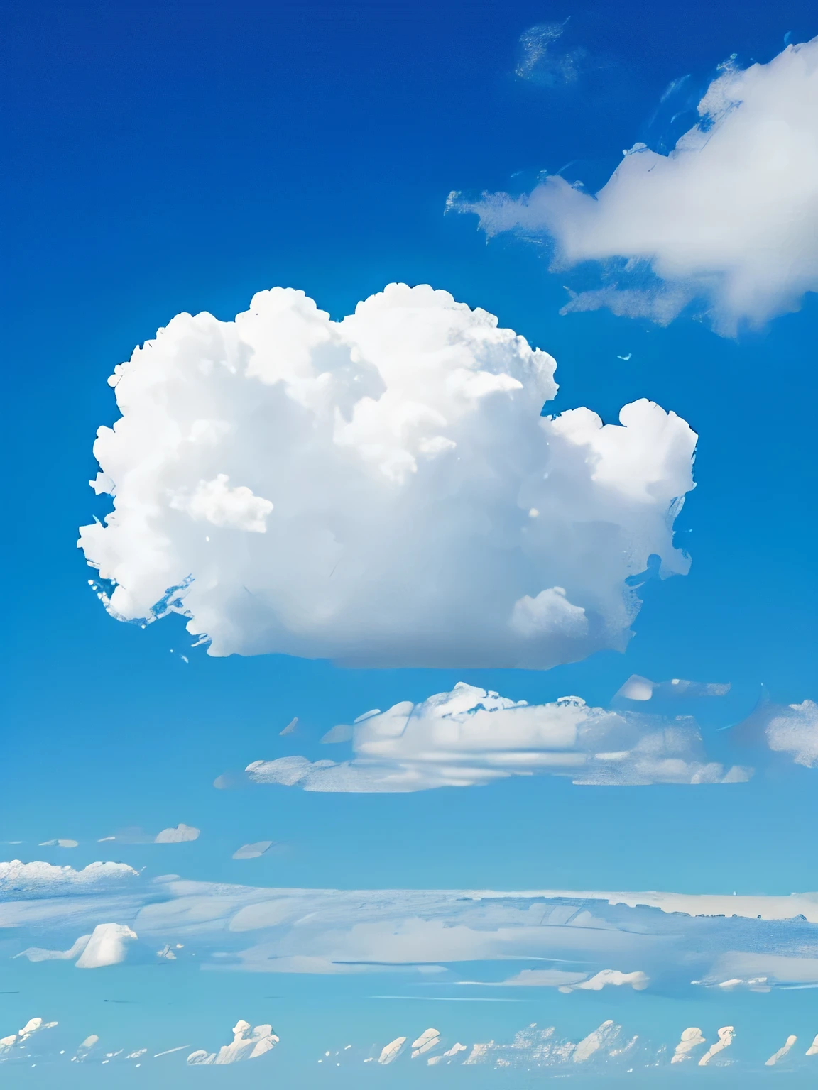One white, round cloud floating in the center, coherent, blue sky with no clouds in the background, surrealism, very high quality