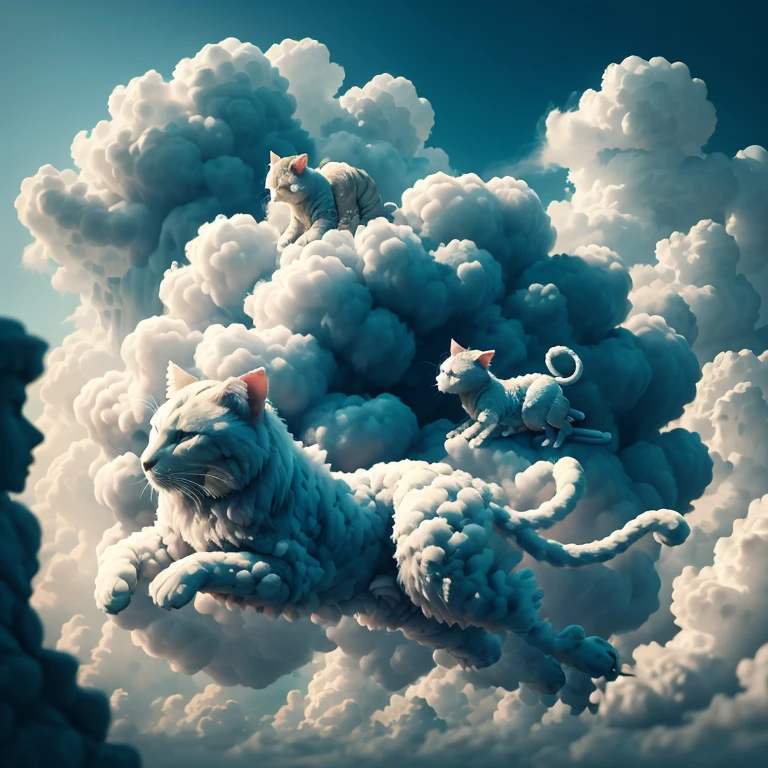 cat、cats、kitty、azur、azur　cat、cloud AI,Cat、Catの形をした雲、high resolution、High definition、