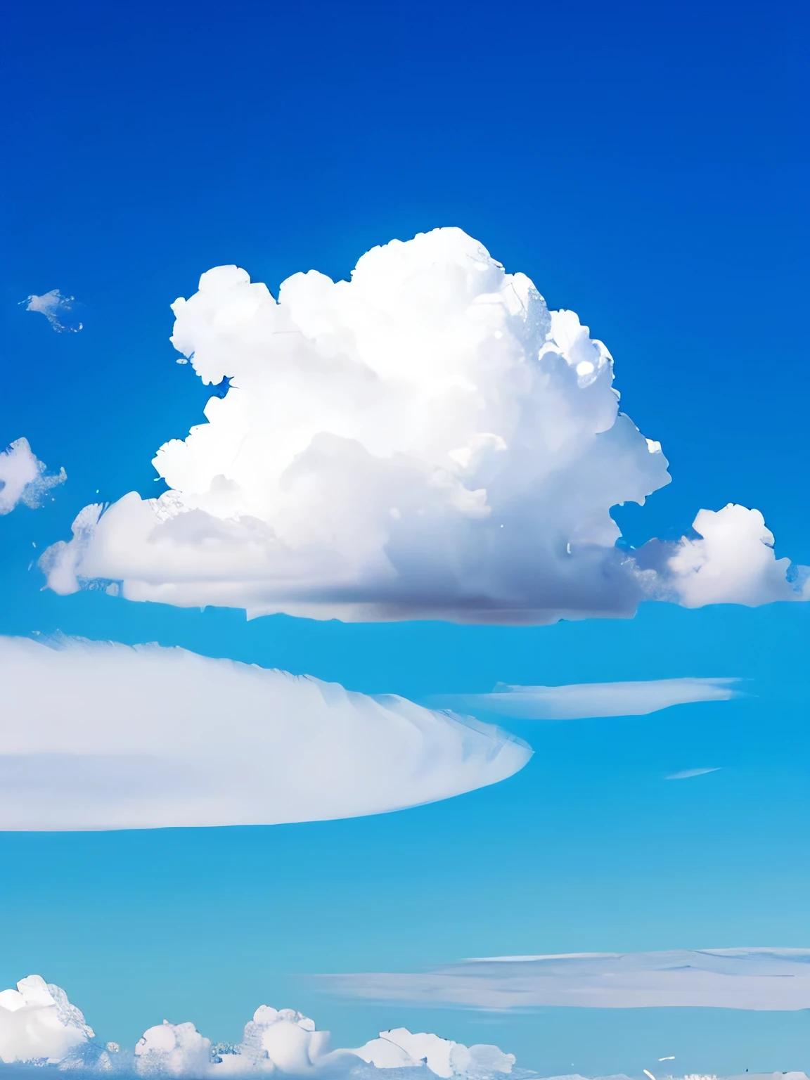 One white, round cloud floating in the center, coherent, blue sky with no clouds in the background, surrealism, very high quality