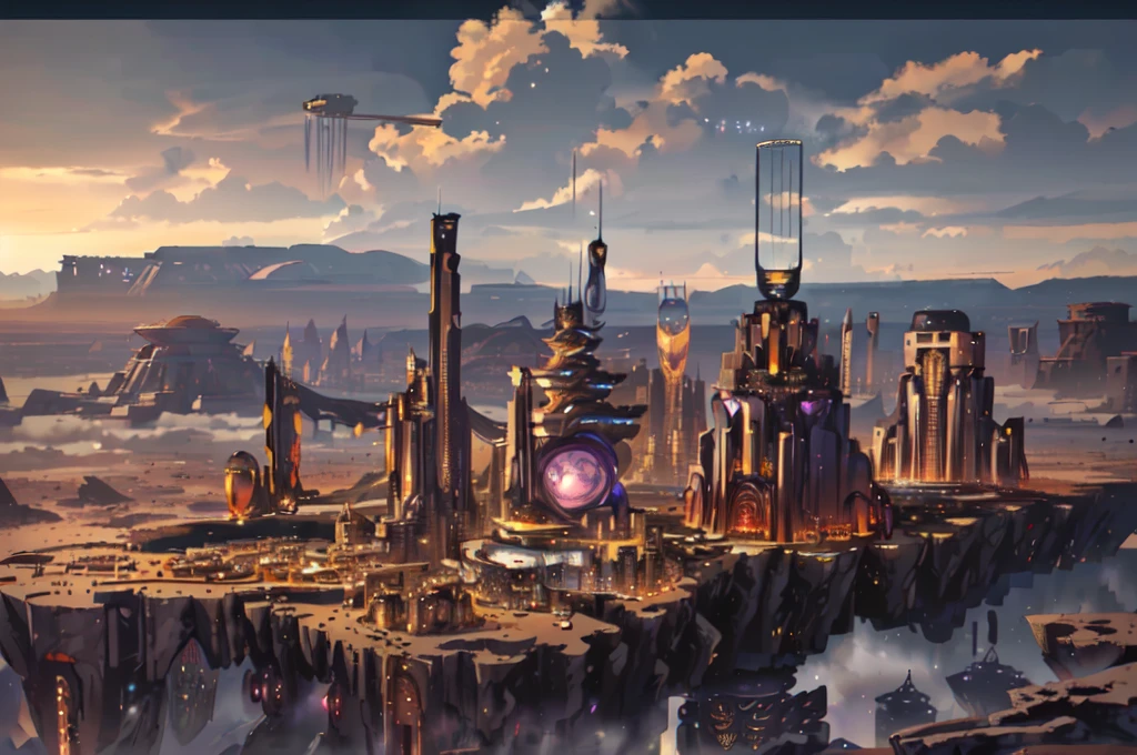 futuristic city in the middle of a desert with mountains in the background, big and structured valhalla city, ancient sci - fi city, huge futuristic temple city, anime concept hdr anime macmanus, epic 8 k hd anime shot, in front of a fantasy city, intricate ornate anime cgi style, in fantasy sci - fi city, fantasy capital city, ancient steampunk city，futuristic city in the middle of a desert with mountains in the background, big and structured valhalla city, ancient sci - fi city, huge futuristic temple city, anime concept hdr anime macmanus, epic 8 k hd anime shot, in front of a fantasy city, intricate ornate anime cgi style, in fantasy sci - fi city, fantasy capital city, ancient steampunk city