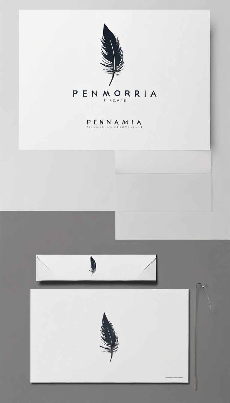 A minimal, modern, simple, cinematic logo design for the brand “Penamemoria". Create a modern, minimalistic, high-quality, logo of a feather that convey a sense of memories and dreams