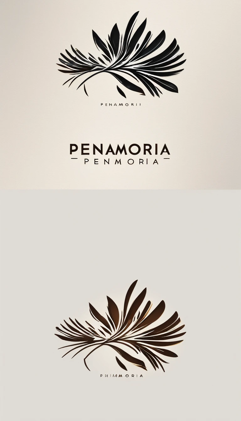 A minimal, modern, simple, cinematic logo design for the brand “Penamemoria". Create a modern, minimalistic, high-quality, logo of a feather that convey a sense of memories and dreams