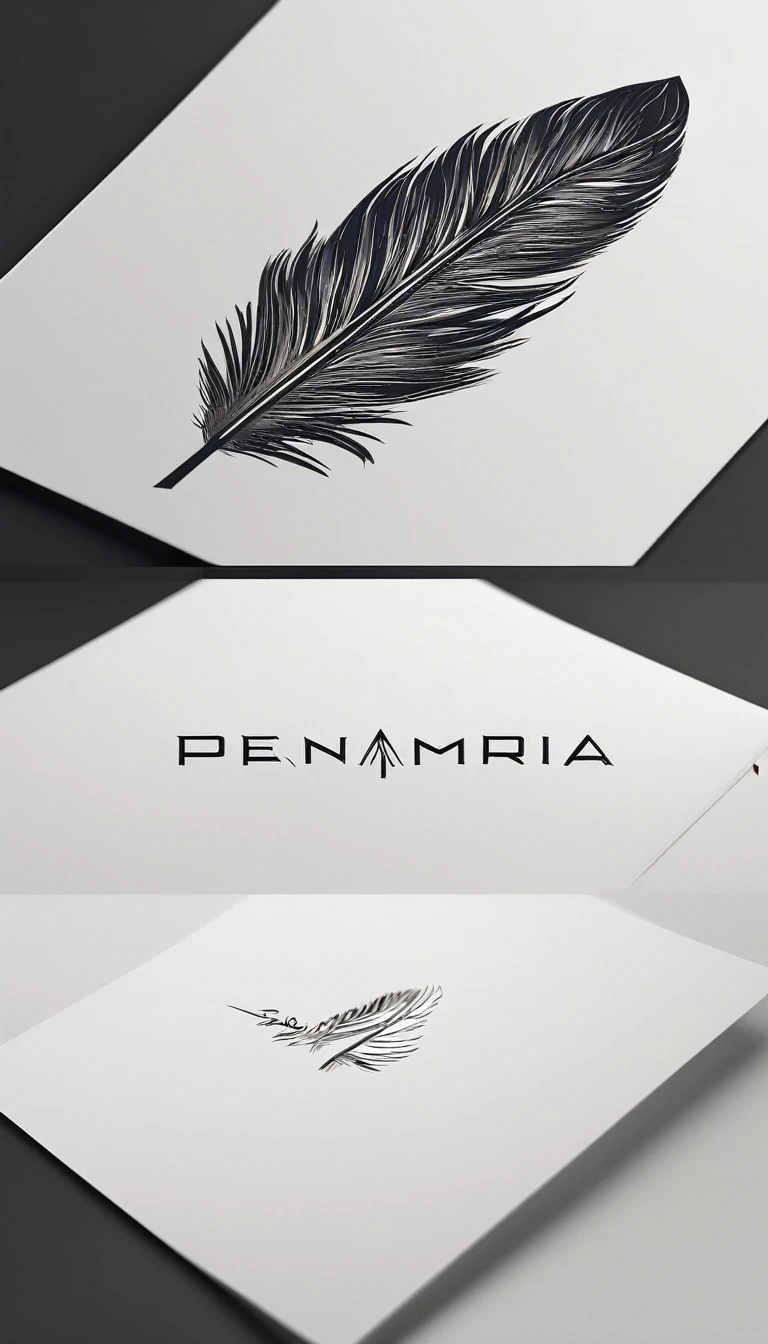 A minimal, modern, simple, cinematic logo design for the brand “Penamemoria". Create a modern, minimalistic, high-quality, logo of a feather that convey a sense of memories and dreams
