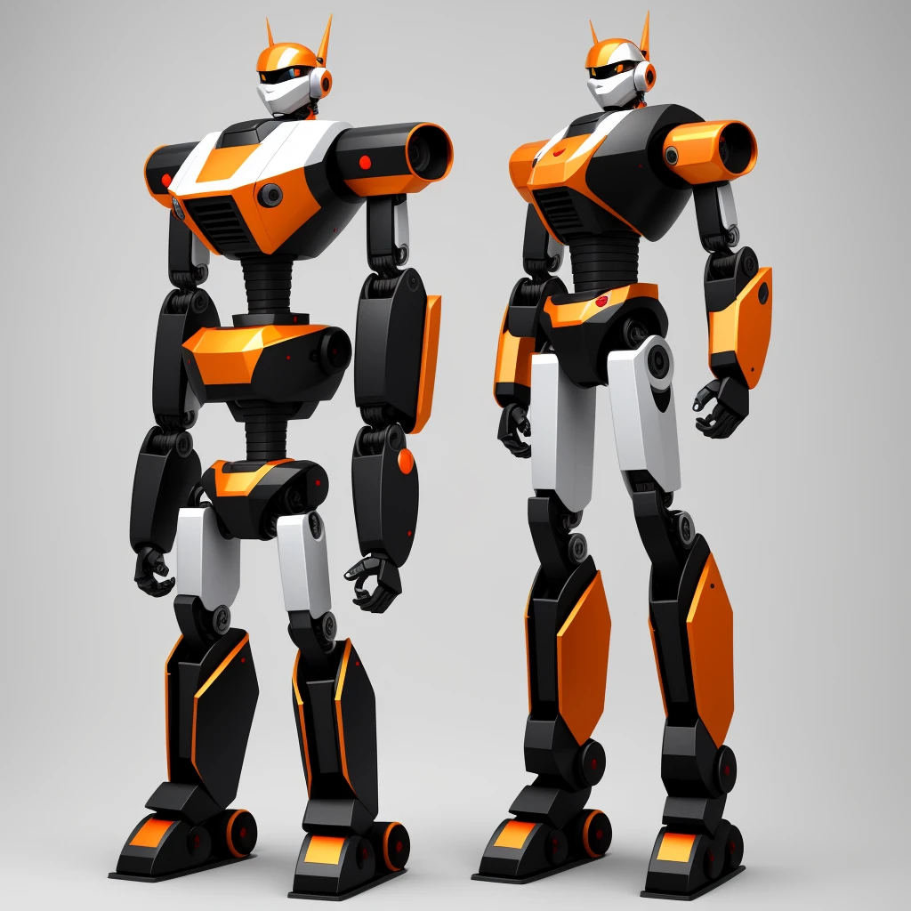 cartoon style 1 type robot with variation props, 1angle 1side, geometrical, high detail, best quality, simple background