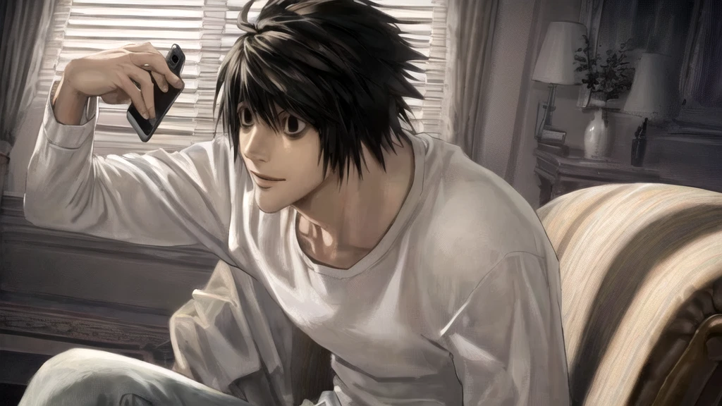 1 boy, man, perfect anatomy, mesmerizing black eyes, 8k resolution, (one person), (realism: 1.2), (masterpiece: 1.2), (cowboy frame: 1.2), dark romantic lighting, (high detail: 1.2), (detailed face: 1.2), (gradients), bright detailed eyes, (natural light: 1.2), solo, indoors, perfect lighting, perfect facial features, perfect angle, perfectly drawn eyes, man, smile, skinny, holds the phone in his hand, serious expression, sitting on the couch