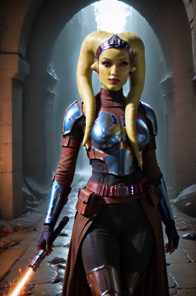a ((fall body)) ((female twi'lek ))mandalorian,walking on fire, beautiful detailed eyes, beautiful detailed lips, extremely detailed face, long eyelashes, mandalorian armor, sci-fi, cinematic lighting, dramatic, epic, intricate details, hyper-realistic, 8k, high-quality, photorealistic