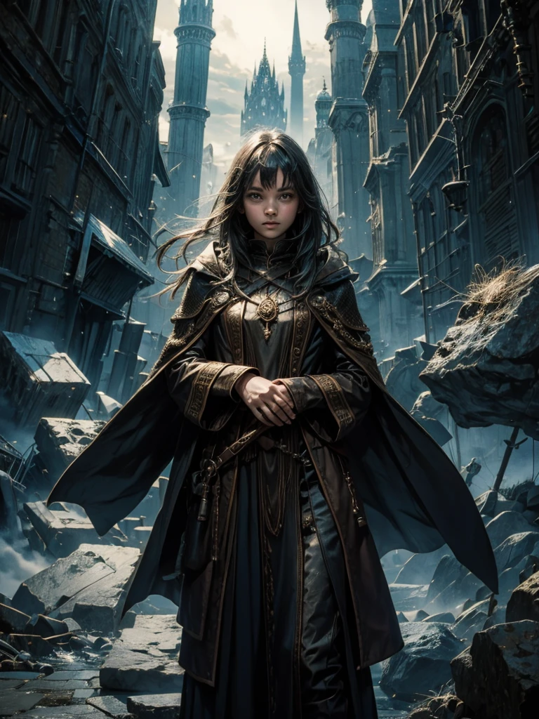 girl, alone, Wearing a wizard's hat and cape, magic circle, spell, magic circle, Soft particles, Fantasy, Bokeh, Depth of written boundary, Soft lighting, masterpiece, Highest quality.glittering star々
