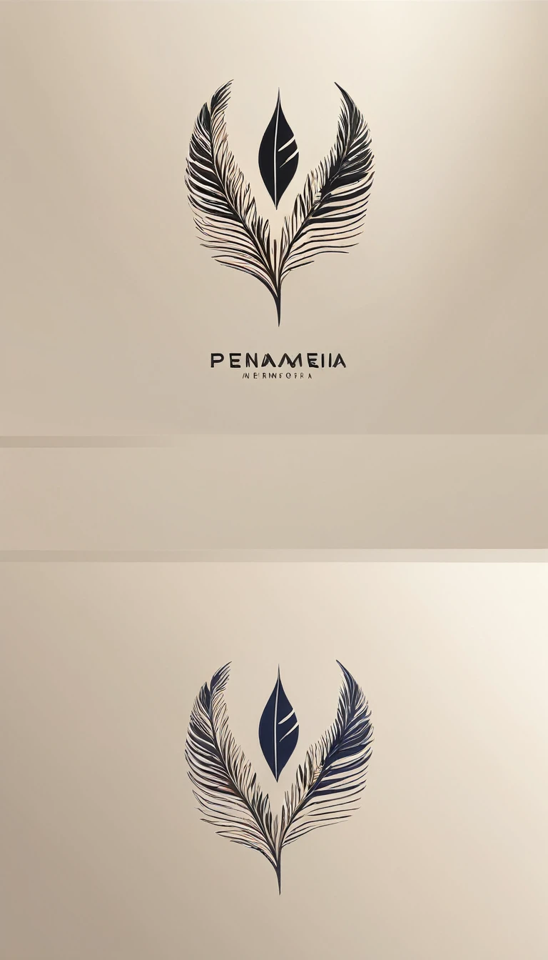 A minimal, modern, simple, cinematic logo design for the brand “Penamemoria". Create a modern, minimalistic, high-quality, masterpiece, fantastic, poetic feather that symbolizes dreams and stories.