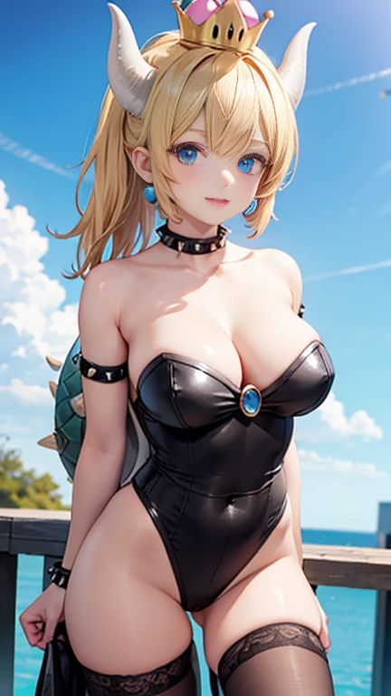 Bowsette has large breasts showing 