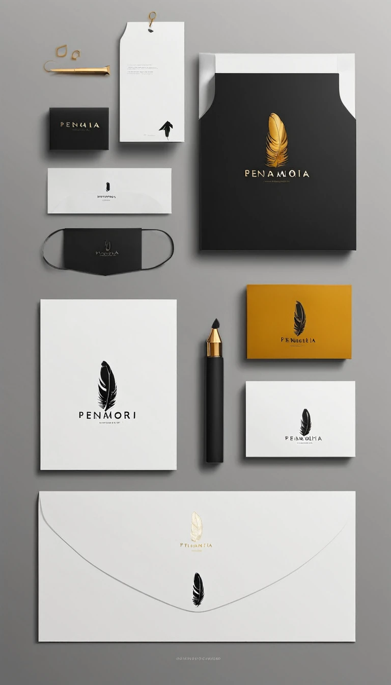 A minimal, modern, simple, cinematic logo design for the brand “Penamemoria". Create a modern, minimalistic, high-quality, logo of a feather and a boy. The logo must be convey a sense of dreams, stories, memories, music and imagination.