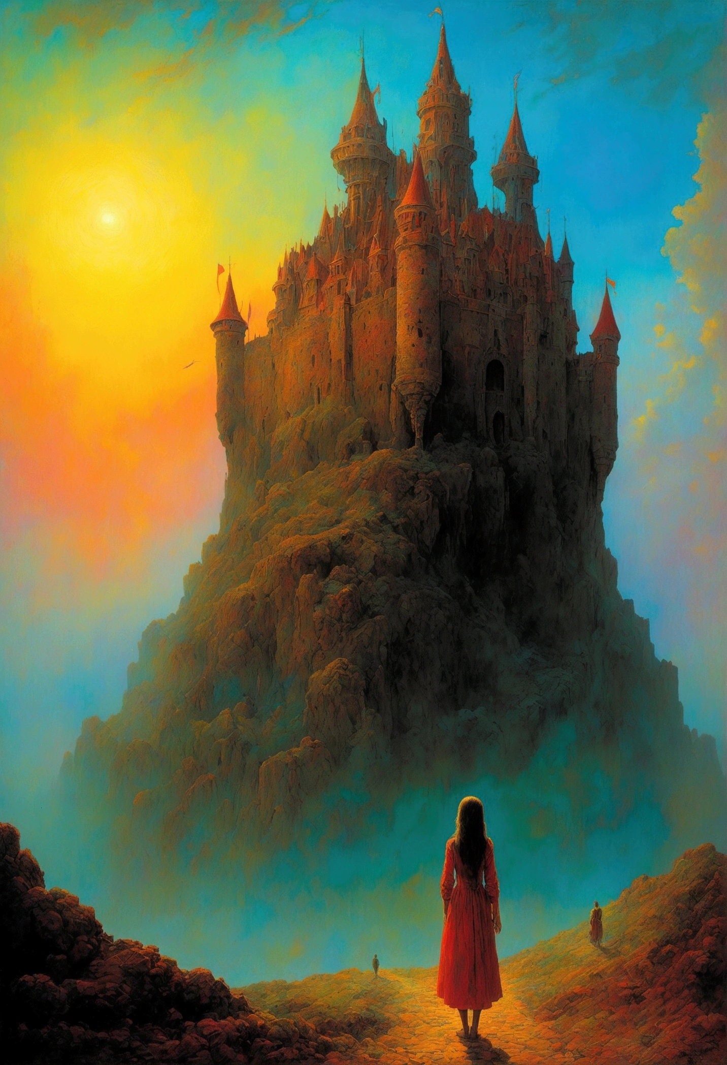 author：Zdzislaw Beksiński、Big Eye in the Sky、girl、Huge castle