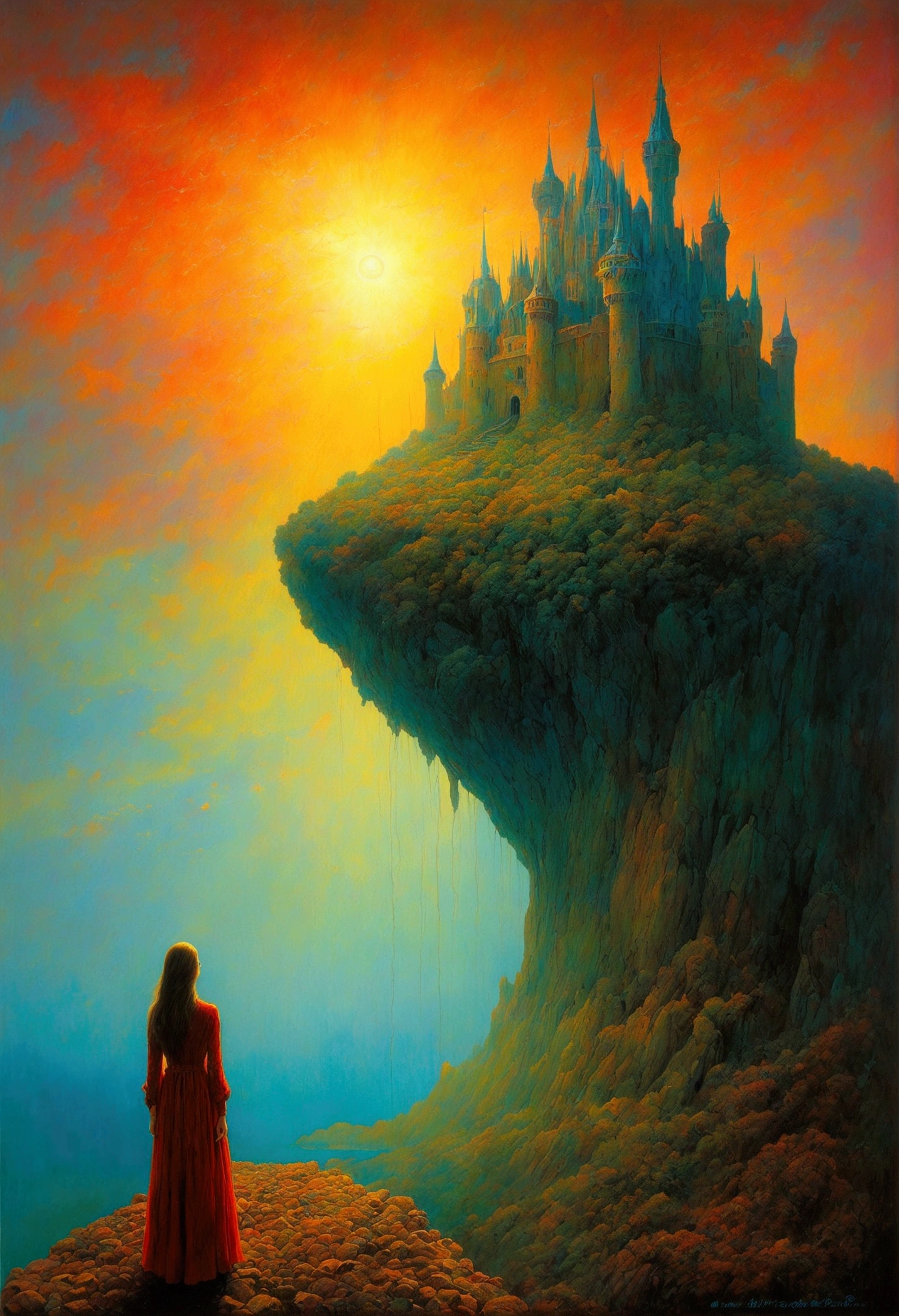 author:Zdzislaw Beksiński、Big Eye in the Sky、girl、Huge castle