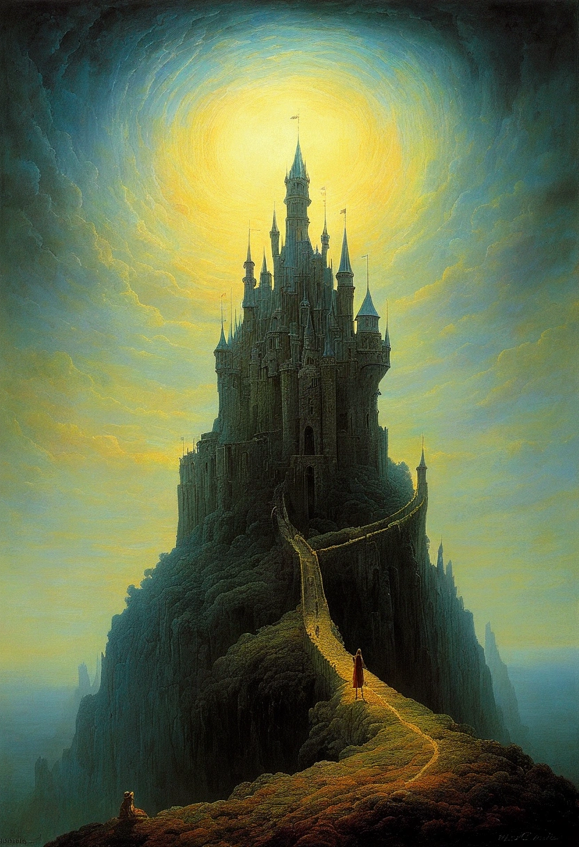author:Zdzislaw Beksiński、Big Eye in the Sky、girl、Huge castle