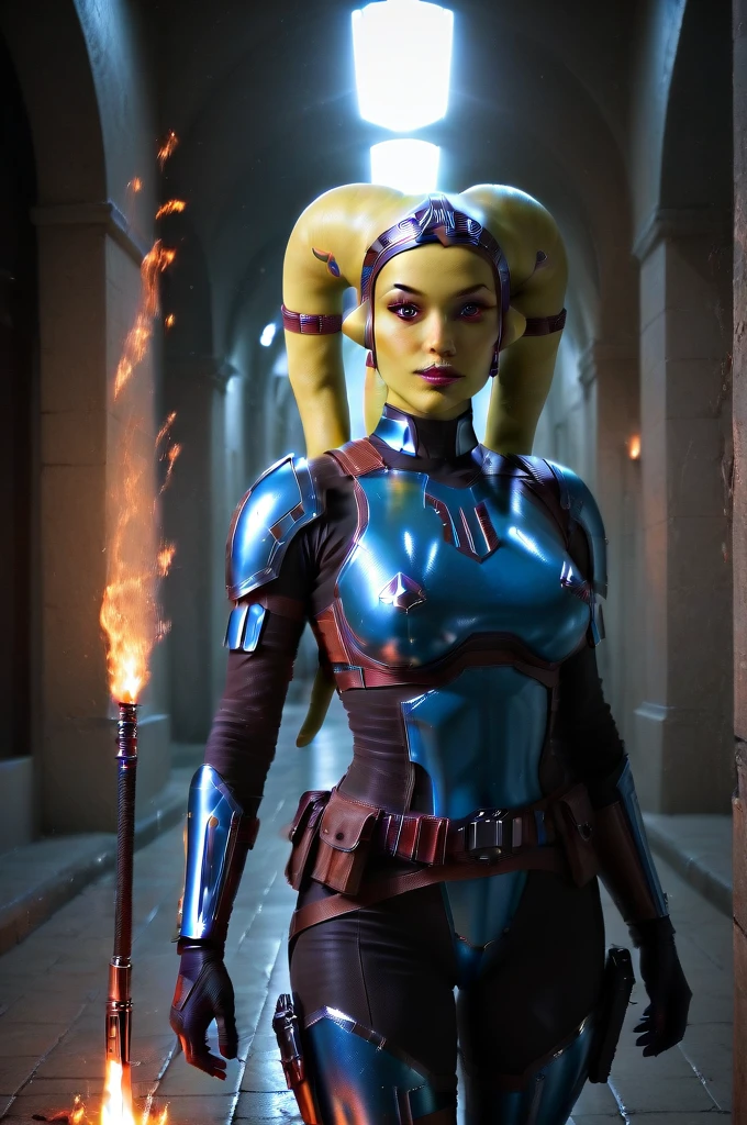 a ((fall body)) ((female twi'lek ))mandalorian,walking on fire, beautiful detailed eyes, beautiful detailed lips, extremely detailed face, long eyelashes, mandalorian armor, sci-fi, cinematic lighting, dramatic, epic, intricate details, hyper-realistic, 8k, high-quality, photorealistic
