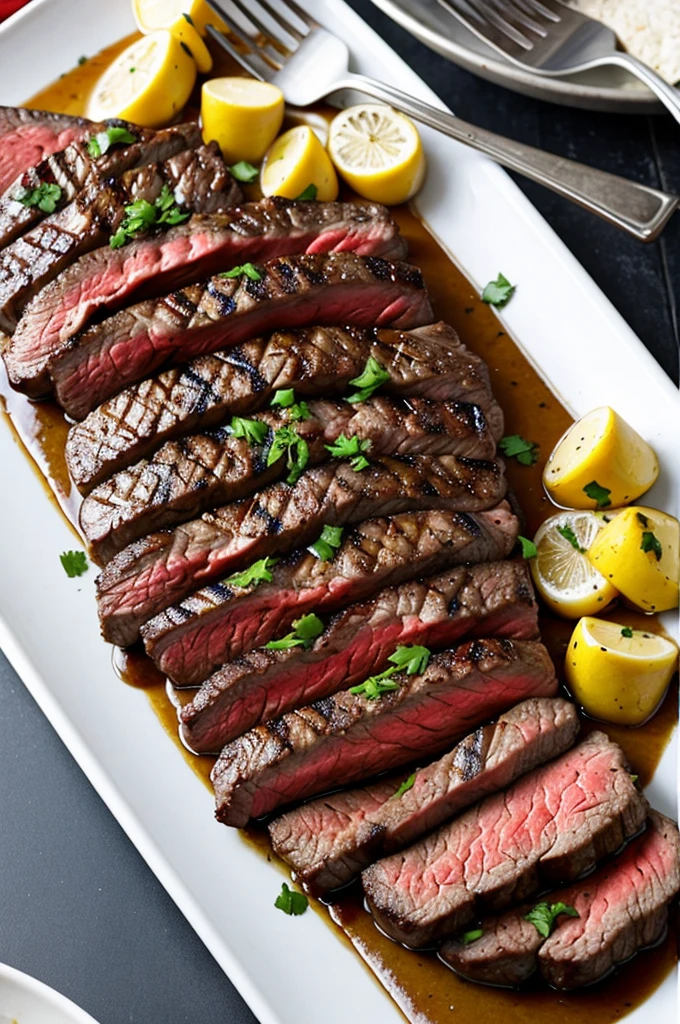 a steak with two grilling forks overlapping in front