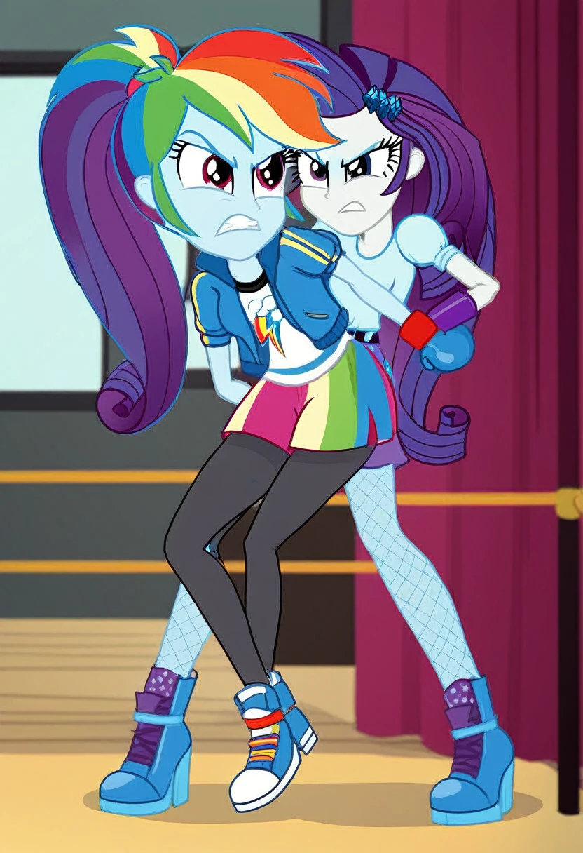 Eqg angry rainbow dash at a school in in fishnet tights boxing rarity