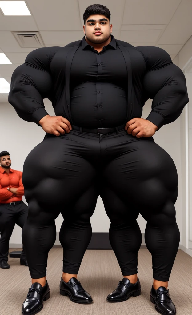 4 meter tall slightly overweight indian men. 20 years old. Young fresh face. In london with friend holding touching. Height difference of 2 heads. difference and Size difference. Very sexy Posing for camera. Muscular. Wearing office a tight black suit pants, and shirt. Slight belly fat. Big ass. Very long legs.

