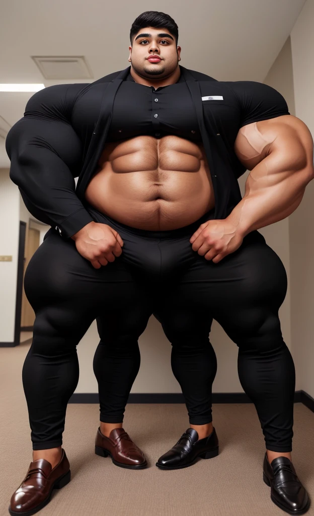 4 meter tall slightly overweight indian men. 20 years old. Young fresh face. In london with friend holding touching. Height difference of 2 heads. difference and Size difference. Very sexy Posing for camera. Muscular. Wearing office a tight black suit pants, and shirt. Slight belly fat. Big ass. Very long legs.