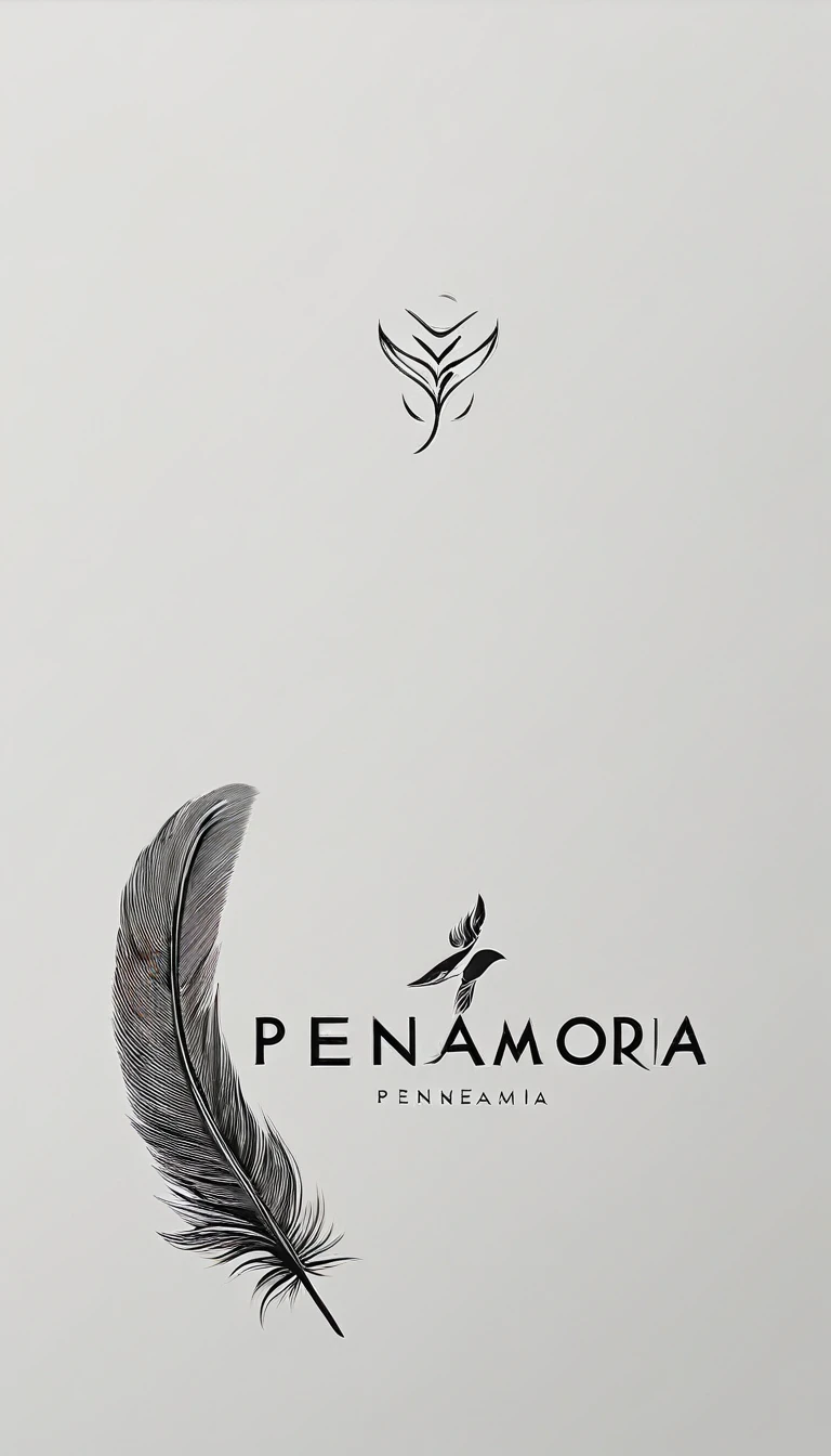A minimal, modern, simple, cinematic logo design for the brand “Penamemoria". Create a modern, minimalistic, high-quality, masterpiece, fantastic, poetic feather that symbolizes dreams and stories.