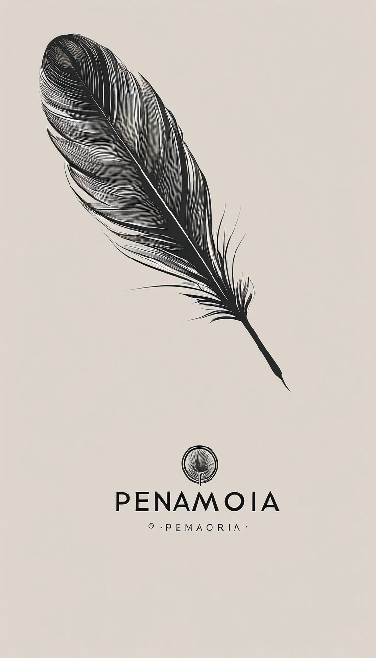 A minimal, modern, simple, cinematic logo design for the brand “Penamemoria". Create a modern, minimalistic, high-quality, logo of a feather that convey a sense of memories and dreams